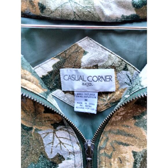 Vintage Casual Corner Women's Bomber Jacket Size M Silk Zip Up Leaf Fall Print - Picture 5 of 6